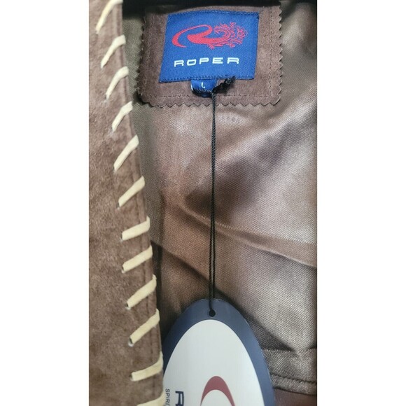 Roper NWT Leather Brown Jacket Embroidered Embellished Coats Open Size L - Picture 8 of 8